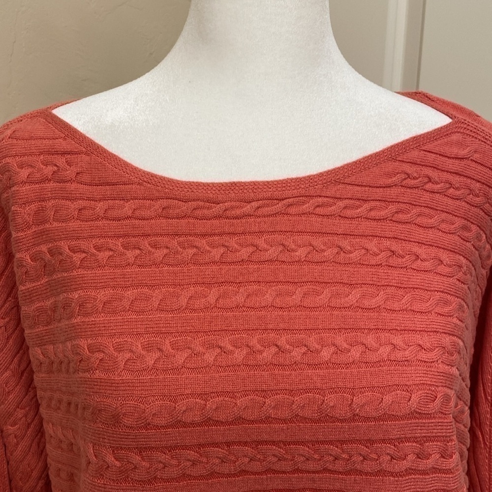 Market & Spruce cashmere blend Cable knit Sweater Top Women’s L boat neck Coral - Picture 3 of 10